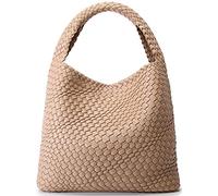 Queenoris - Bolso tejido de moda para mujer, de hombro con asa superior, bolso tote tipo Hobo suave para verano, Albaricoque