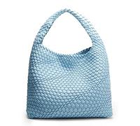 Queenoris - Bolso tejido de moda para mujer, de hombro con asa superior, bolso tote tipo Hobo suave para verano, Azul-cielo