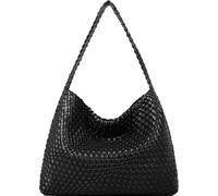 Queenoris - Bolso tejido de moda para mujer, de hombro con asa superior, bolso tote tipo Hobo suave para verano, Negro L