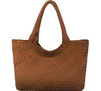 Queenoris Bolso tejido para mujer, bolso de mano de hombro con asa superior de cuero vegano, bolso de viaje grande, MARRÓN (BROWN-SUEDE)