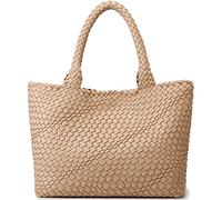 Queenoris Bolsa tejida para mujer, bolsa de hombro con asa superior, de piel vegana, bolsa de viaje grande, Albaricoque, Medium