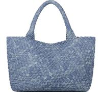 Queenoris - Bolso tote con diseño tejido para mujer, shopper con asas superiores para llevar al hombro, en piel vegana, grande, ideal para viaje, Azul Mezclilla, Medium