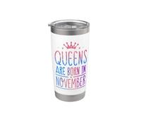 Queens Are Born In November Birthday Women Girl Kids Vaso térmico de acero inoxidable de doble pared