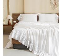 Queen's House White Ruffles Bed Sheet Set Cotton 4-Piece King Size-Style G