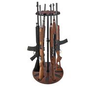 QUEENSDOWN Soporte para armas giratorio de 360 grados, altura ajustable de 24 niveles para 12 rifles, almacenamiento seguro con madera maciza renovable y acolchado de EVA, ideal para uso seguro para