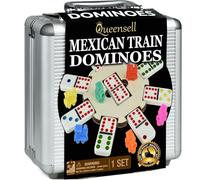 Queensell Juego de dominó de tren mexicano con cubo de madera, juegos de mesa de azulejos de dominó, juego de dominó doble de 12 dominó para noche de juegos familiares para adultos y niños a partir de