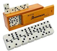 Queensell Juego de dominó para adultos - Dominó - Juegos de mesa clásicos, juegos familiares dobles de 6 dominó para niños y adultos - Juego de dominó estándar doble seis 28 azulejos con caja de