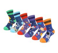 Queenshin 6 Pares Calcetines Divertidos Tobilleros Niño con Diseño de Patrón Interesante Calcetines de Algodón para Astronautas Espaciales y Cohetes