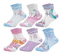 Queenshin 6 Pares Calcetines Niñas Infantiles con Diseño Divertido Hermosa Animales Marinos Calcetín Tobilleros Transpirables Suaves Regalo 5-8 años Tamaño 28-32