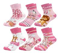 Queenshin 6 Pares Calcetines Niñas Infantiles Diseño Elegante y Divertido Globos y Animales Calcetín Tobilleros Suave y Cómodo Regalo 3-5 años Tamaño 25-28