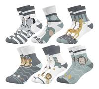 Queenshin 6 Pares Calcetines Niñas Infantiles Patrones Interesantes y Lindos Calcetines Tobilleros de Animales Grises Suave Cómodo Regalo 3-5 años Tamaño 25-28