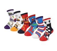 Queenshin 6 Pares Calcetines Niño Infantiles Camión de Obras Bomberos Coche de Carreras Colorido Calcetín Crew Suave Regalos 5-8 años Tamaño 28-31