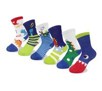 Queenshin 6 Pares Calcetines Niño Infantiles Dinosaurios de Colores Animales de Dibujos Animados Calcetín Crew Suave Regalos 5-8 años Tamaño 28-32