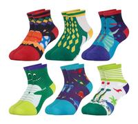 Queenshin 6 Pares Calcetines Niño Infantiles Dinosaurios de Colores Animales de Dibujos Animados Calcetín Tobillero Cómodo Regalos 5-8 años Tamaño 28-32