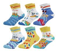 Queenshin 6 Pares Calcetines Niño Infantiles Divertidos Diseños de Animales Olas Koalas y Perezosos Calcetín Tobillero Regalos Elástico 5-8 años Tamaño 28-32