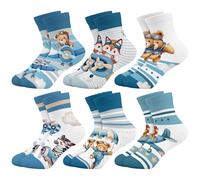 Queenshin 6 Pares Calcetines Niños Infantiles Calcetín Tobillero de Patrones Interesantes y Lindos Aviones y Animales Transpirable Regalos 5-8 años Tamaño 28-32