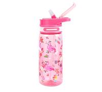 Queenshin Botella Agua Niños con Pajita,Sin BPA,650ML Flamenco Rosa Sin Fugas,Robusta y Duradera,Abre La Tapa Con Un Clic,Portátil Para La Escuela, Deportes, Viajes