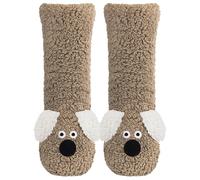 Queenshin Calcetines Antideslizantes Mujer Invierno Perro Marrón,Calcetines Dormir para Casa Polar Térmicos Gordos Con Orejas 3D Suave y Cómodos Regalo Navidad