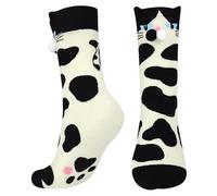 Queenshin Calcetines Divertidos Gato 3D Algodón Mujer Niño 35-42 Animales Lindos Regalo para Amantes de Gatos Suaves y Transpirables(Blanco y Negro)
