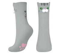 Queenshin Calcetines Divertidos Gato Gris 3D Algodón Mujer Niño 35-42 Animales Lindos Regalo para Amantes de Gatos Suaves y Transpirables