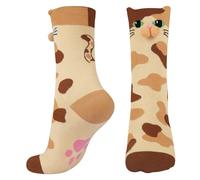 Queenshin Calcetines Divertidos Gato Marrón 3D Algodón Mujer Niño 35-42 Animales Lindos Regalo para Amantes de Gatos Suaves y Transpirables