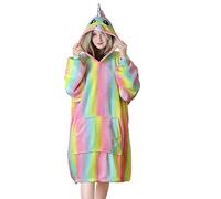 Queenshin Manta Batamanta con Capucha de Arcoíris Unicornio con Bolsillo Gigante para Mujer, Hoodie Sudadera Manta de Gran Tamaño, un Tamaño para Todos, Rosa y Amarillo