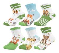 Queenshin Pack de 6 de Calcetines Niñas Infantiles con Animales Verdes del Bosque Calcetines Suaves y Transpirables de 1 a 7 Años