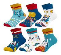 Queenshin Set de 6 Pares de Calcetines Niñas Infantiles Calcetín con un Colorido Patrón de Cohetes Transpirable y Resistente de 2 a 11 Años