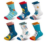 Queenshin Set de 6 Pares de Calcetines Niñas Infantiles Calcetín con un Colorido Patrón de Cohetes Transpirable y Resistente de 2 a 11 Años