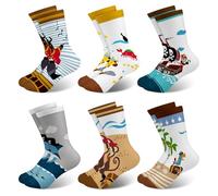 Queenshin Set de 6 Pares de Calcetines Niñas Infantiles Calcetín de Divertidos Calcetines Coloridos de Animales Náuticos Transpirable y Cómodo de 2 a 11 Años