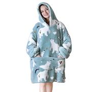 QueenshinBatamanta Sudadera Manta con Capucha de Impresión de Oso Polar con Bolsillo Gigante para Mujeres, Hoodie Sudadera Manta de Gran Tamaño, un Tamaño para Todos, Azul Claro