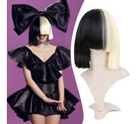 Queentas Half Blonde Black 2 Tone color Short Straight Bob Wig Pelucas sintéticas completas Pelucas de cosplay para mujeres niñas…