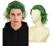 QUEENTAS Peluca de payaso Joker para hombre, rizada, corta, para cosplay, verde, para Halloween, carnaval o fiesta (verde)