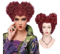 QUEENTAS Peluca roja para mujer, diseño de corazón rojo, corto, rizado, para disfraz de Halloween, para fiesta de cosplay, color rojo