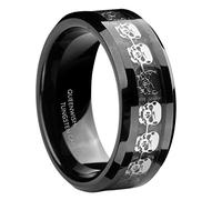 QUEENWISH 8 mm Negro carburo de tungsteno Anillos Hombres de Plata cráneo Esqueleto Negro Banda tamaño 6 - 13