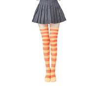 QUEENYARD Calcetines largos de poliéster para mujer, hasta el muslo, por encima de la rodilla, color negro y blanco, calcetines cálidos, Naranja y amarillo, Talla única