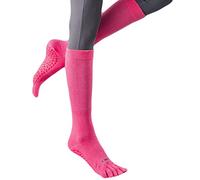 QUEENYARD Calcetines largos de yoga para mujer, hasta la rodilla, color sólido, con cinco dedos, Rosa Roja, Talla única