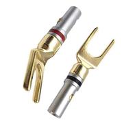QUEENYARD Conector de altavoz chapado en oro de 4 mm con forma de horquilla de plátano para cable auditivo de resistencia mínima, 2 adaptadores de cable