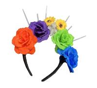 QUEENYARD Diademas de Halloween, Día de los Muertos, corona de flores, diadema mexicana, suministros para fiestas de Halloween