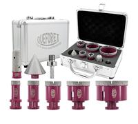 QUEFORET Brocas de Diamante 8 Piezas - 5 Piezas 20/25/35/55/68mm x M14 Corona, 20mm Fresa, 50mm Broca de Chaflán, Aadaptador para Porcelánico Azulejos Cerámica Mármol Granito