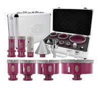 QUEFORET Brocas de Diamante 9 Piezas - 6 Piezas 20/25/35/50/68/100mm x M14 Corona, 20mm Fresa, 50mm Broca de Chaflán, Aadaptador para Porcelánico Azulejos Cerámica Mármol Granito