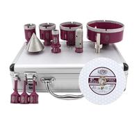 QUEFORET Brocas para Porcelánico 12 Piezas - 6/6/8/20/35/50/68/110mm x M14 Corona de Diamante, 20mm Fresa, 50mm Broca de Chaflán, Aadaptador, 125mm Disco Diamante para Azulejos Cerámica Mármol Granito