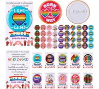 Quelay Broche de orgullo LGBTQ para regalos a granel, accesorios para desfiles de orgullo, incluye insignias redondas de arcoíris, tarjetas de felicitación inspiradoras para lesbianas, gay, trans