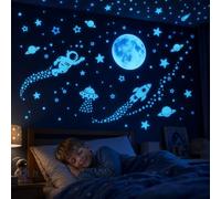 Quelcc 1513Pcs Estrellas Fluorescentes y Luna para Techo, Pegatinas de Pared Espacio, Set Brillan en la Oscuridad, Decoración Infantil Azul