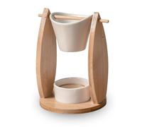 Quema Parfum Voile - Quemador Fondant Cera Perfumada - Difusor de aceite esencial y perfume de ambiente - Candelabro aromaterapia porta vela de madera y cerámica decorativa - Altura: 15 cm - Zen'Aroma