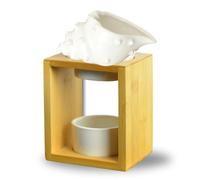 Quema Perfume Shell - Quemador de Fondant Cera Perfumada - Difusor de Aceite Esencial y Ambiente - Candelabro de Aromaterapia con Vela de Madera y Cerámica - Altura: 12 cm