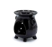 Quemador de Aceite Caldero Triple Luna Negro Cerámica - 9,5x10x8cm