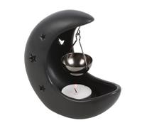 Quemador de aceite colgante de luna creciente negra, elegante soporte de metal para aromaterapia para un ambiente relajante, decoración perfecta para el hogar