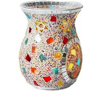 Quemador de aceite de vidrio de mosaico, quemador de cera derretida, soporte de cera para velas de té, calentador de aceite de fragancia, para decoración del hogar, oficina (E)