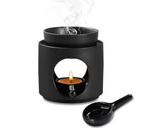 Quemador de Aceite Esencial de Cerámica Negro, Calentador de Fragancia y Cera Wax Melt, Difusor de Aromaterapia Moderno, Horno de Incienso Decorativo para Hogar, Oficina y Meditación 12.7 x 12.5 cm